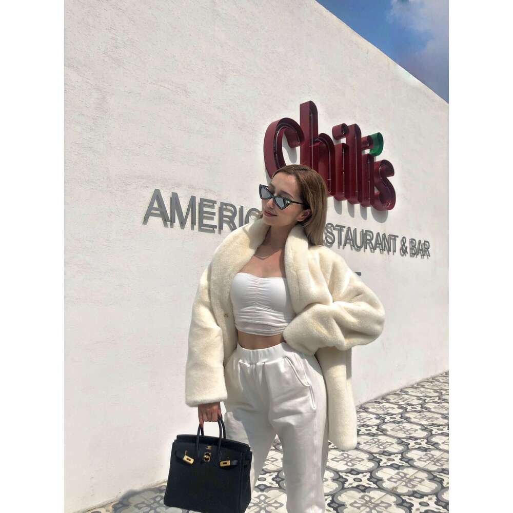 2024 Autumn/Winter New Product Super Warm Soft Loose Medium Long Coat White Imitation Fur