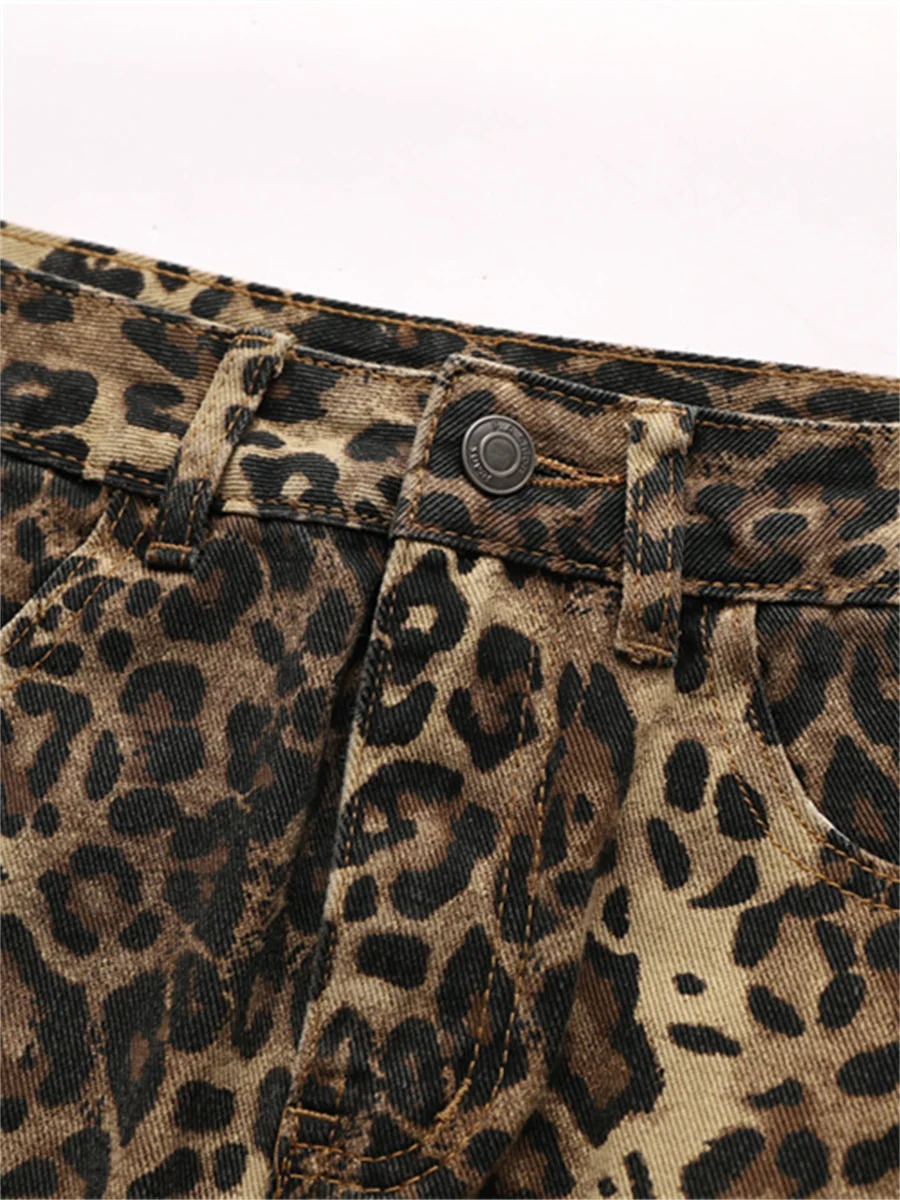 Leopard Print Denim Skirts for Women American Retro Y2k Fashion Streetwear High Waisted Mini Jeans Skirts Hip Hop Vintage Skirts 240419
