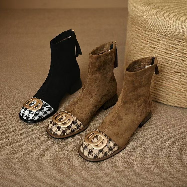 SALES HOT Autumn/Winter Women Sheep Suade Round Toe Square Mid-Heel Ankle Boots Tassel Zipper Fashion Office Ladies Shoes 4844