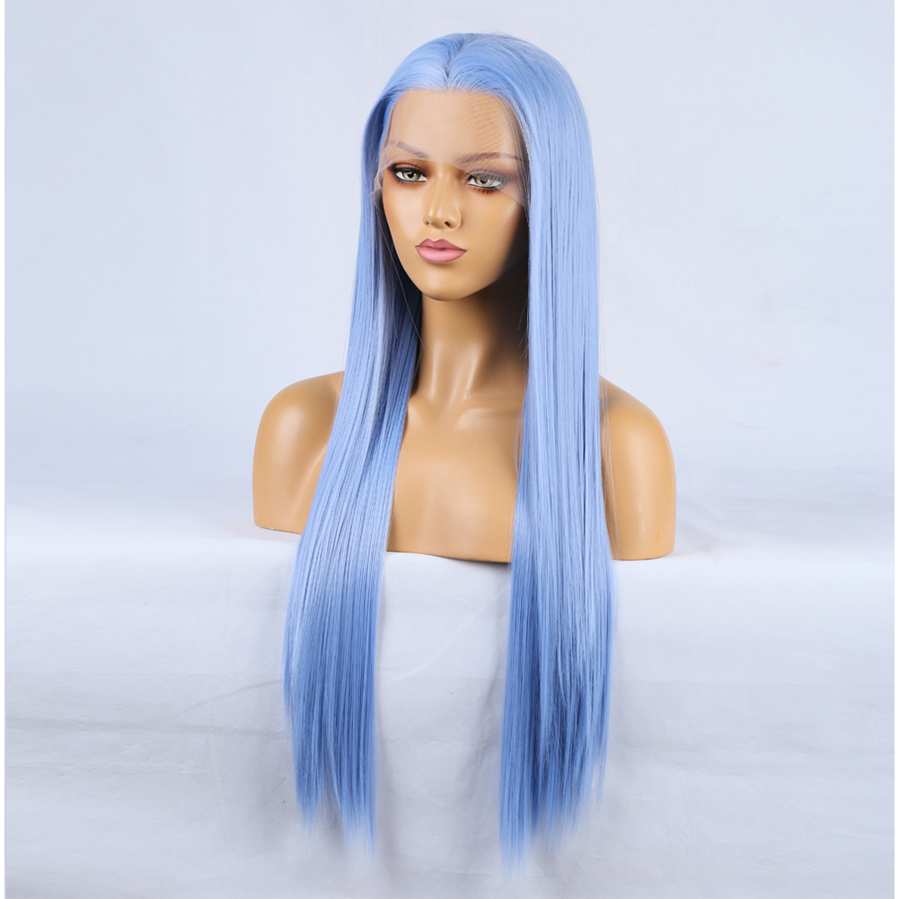 13*2.5 Lace Front Wig Fashion sales before wig blue long curly hair high temperature chemical fiber daily wear wig party black cosplay synthetic