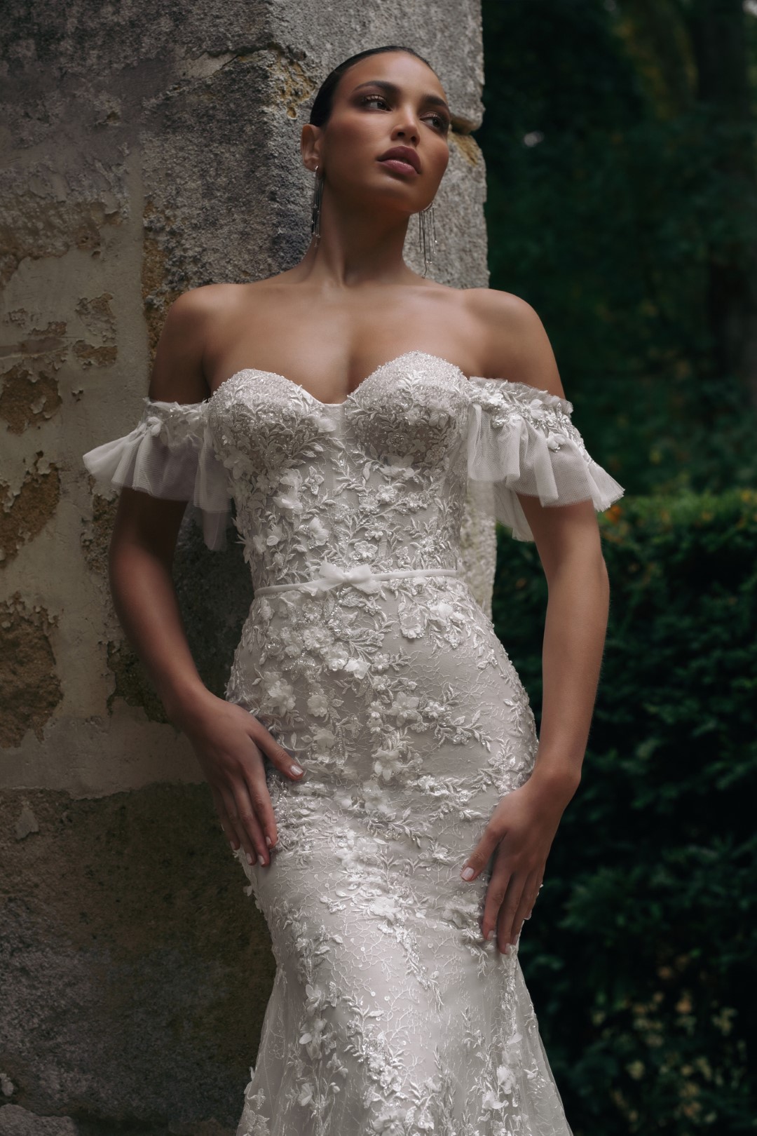 Beauty Beading 3D Embroidery Lace Off Shoulder Short Sleeves Mermaid Wedding Dress With Floral Prints Sweetheart Trumpet Bridal Gowns 2024