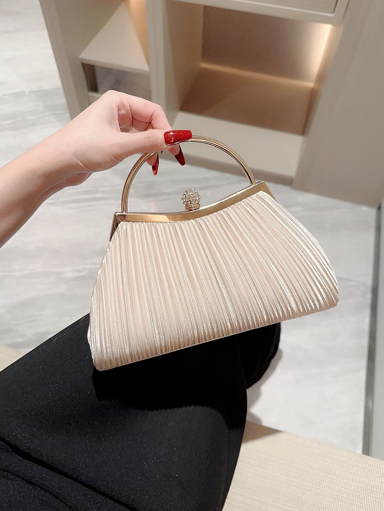 Satin Pleated Evening Bag Handbag Matching Dress Party Cheongsam Prom 241115