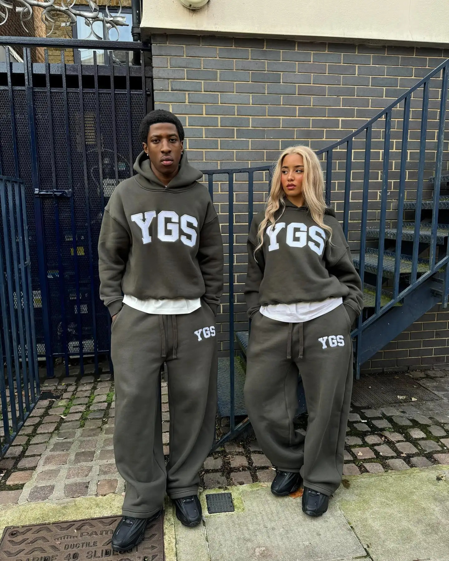 YGS Letter Embracery Mens Track and Field Uniform Harajuku Loose Sweatshirt and Sweatpants Two Piece Y2k Hoodie Sweatshirt Set 241118