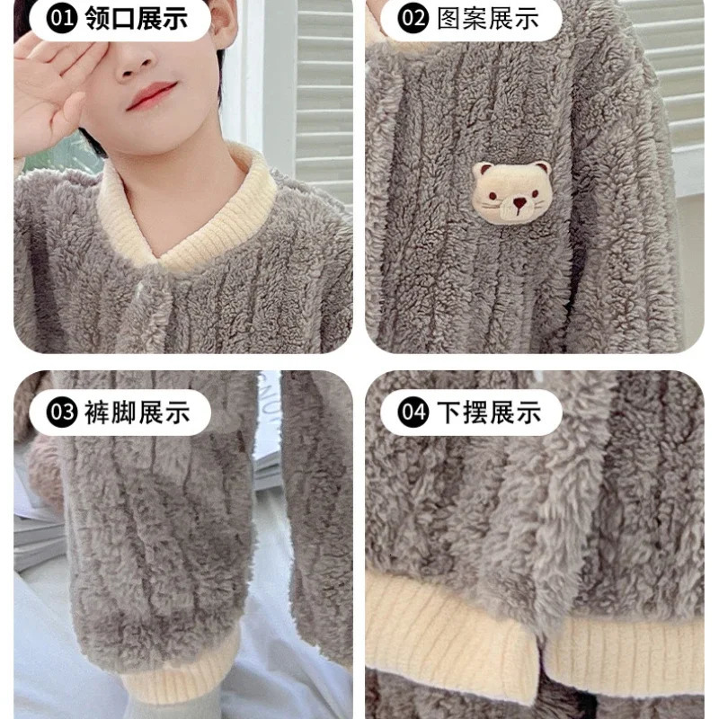 Baby Girl Boy Coral Pajama Set Childrens Cartoon Underwear Set Youth Pajama Autumn Winter Childrens Clothing 241118