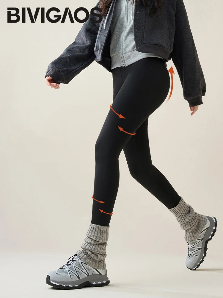 BIVIGAOS Autumn Winter Rabbit Fleece Sharkskin Leggings Women Casual Basic Thicken Warm Leggings Brown Fleece Lined Tights 241119