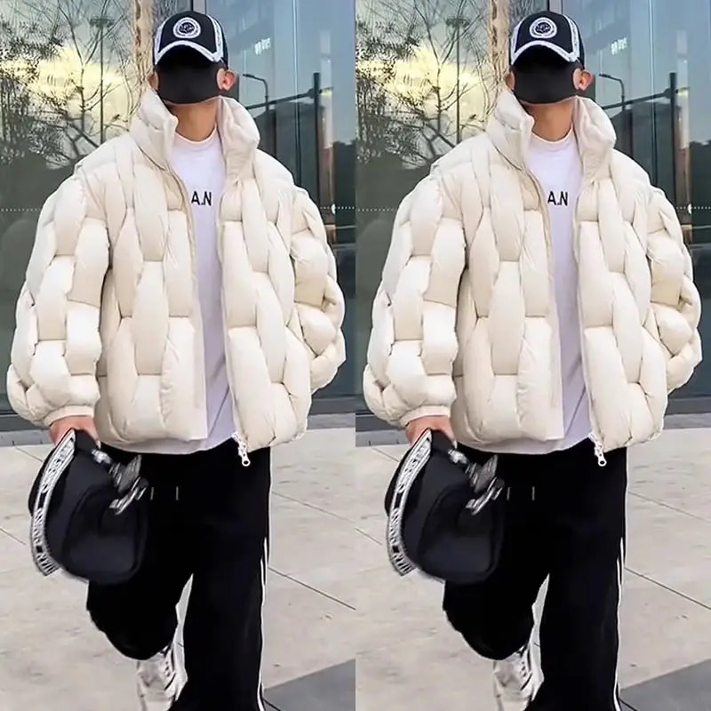 American standing collar cotton jacket for men and women winter trend loose and thick solid color couple high-end top y2k 241118