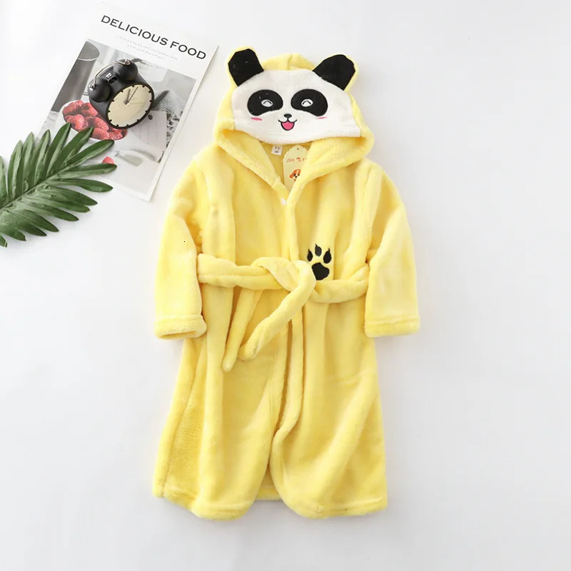 Autumn Winter Childrens Hooded Bathroom Baby Bath Towels Boy and Girl Cartoon Rabbit Panda Flannel Sleepwear Long Sleeve Towel Robe 241118