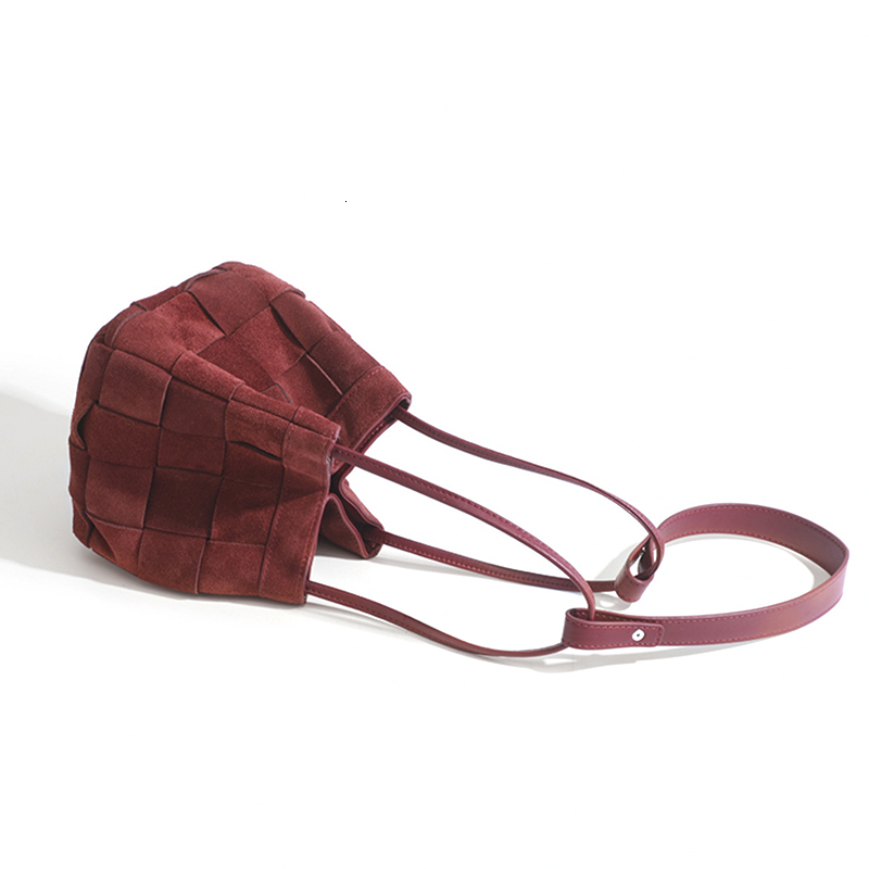 Handmade Genuine Suede Woven Top Handle Basket Purse Designer Chic Women Cell Phone Bag Elegant Crossbody Shopper Handbag BagVoyage