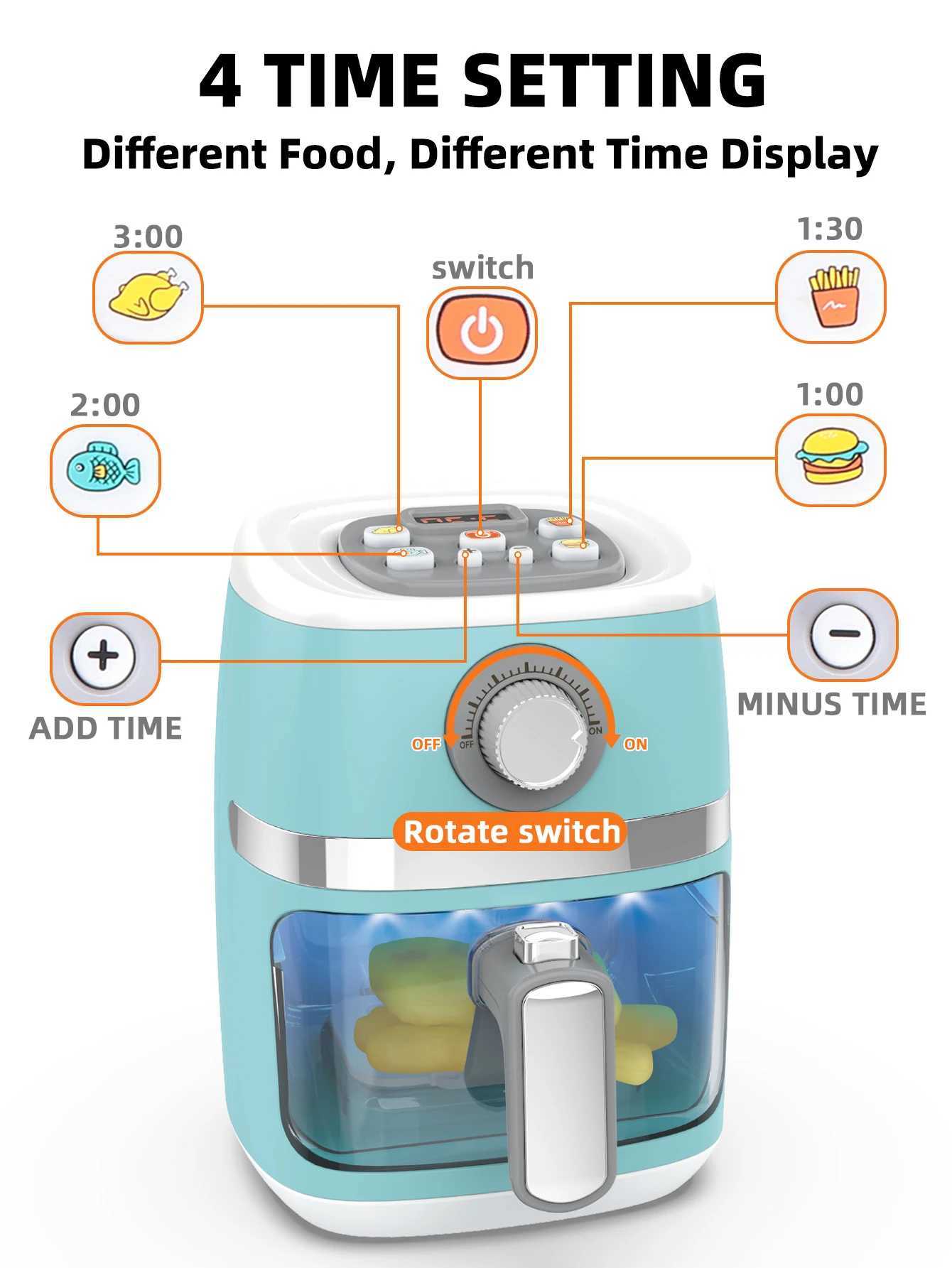 Air Fryer childrens kitchen toy set accessories pretend to be a chef barbecue game equipped with lighting and sound W241119