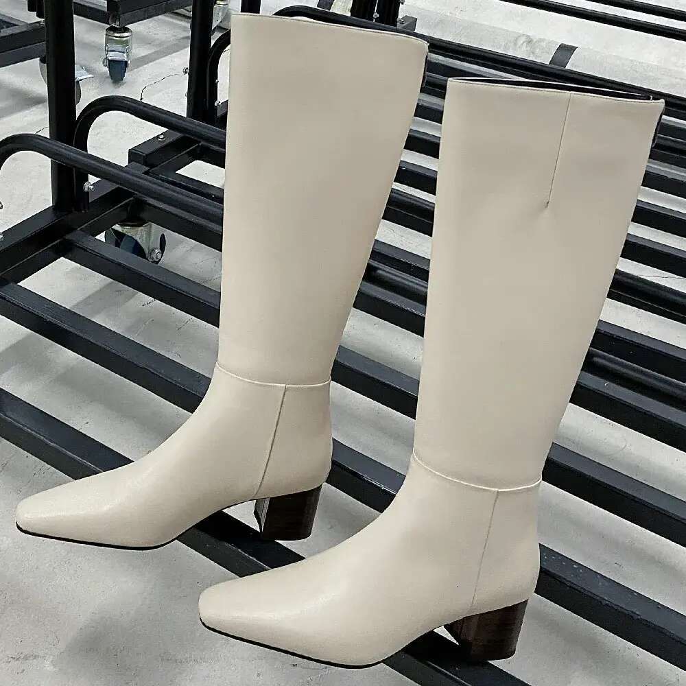 Women's genuine leather thick heel side zip autumn knee high elegant ladies soft comfortable long winter warm boots dfe2