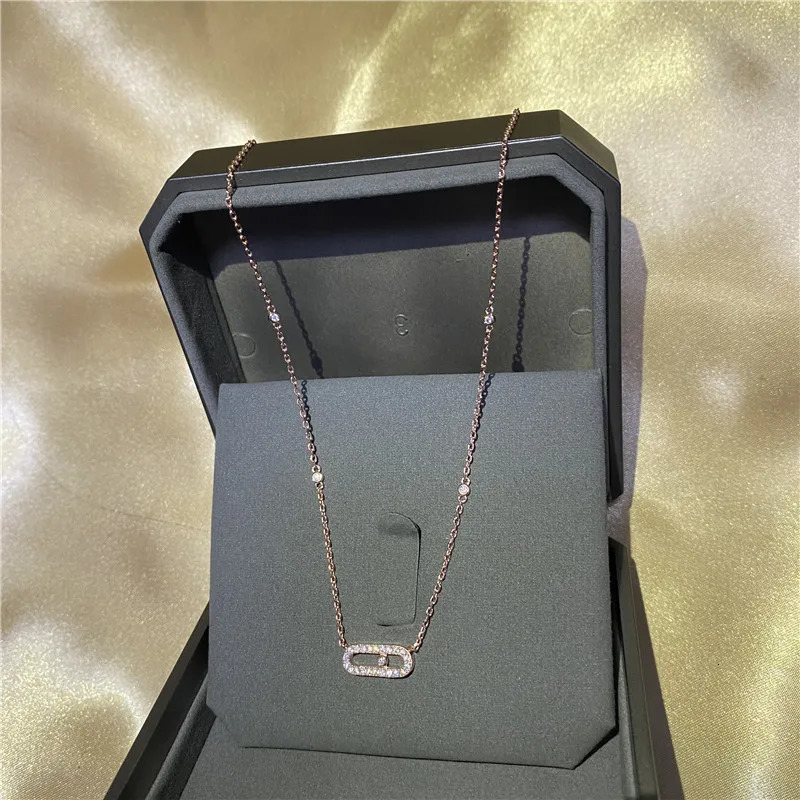 S925 Sterling Silver Womens MOVE UNO Necklace with Close-Round Diamonds. A Moving Diamond. Original French High Jewelry 240408