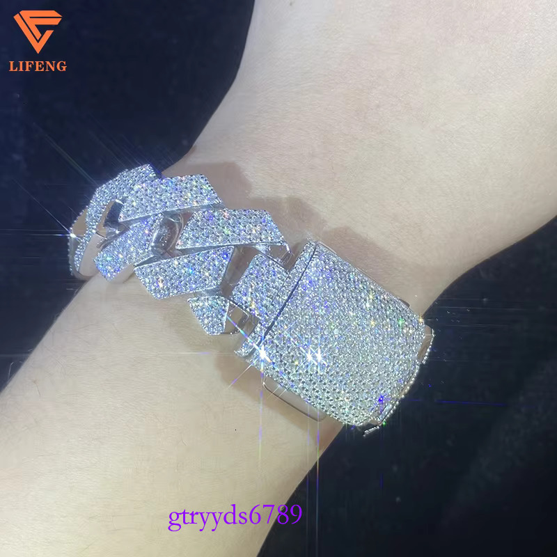 Lifeng Jewelry 20mm 4rows VVS Moissanite k Bracelet Sterg SIer Dia Hiphop Cuban Chain for Men