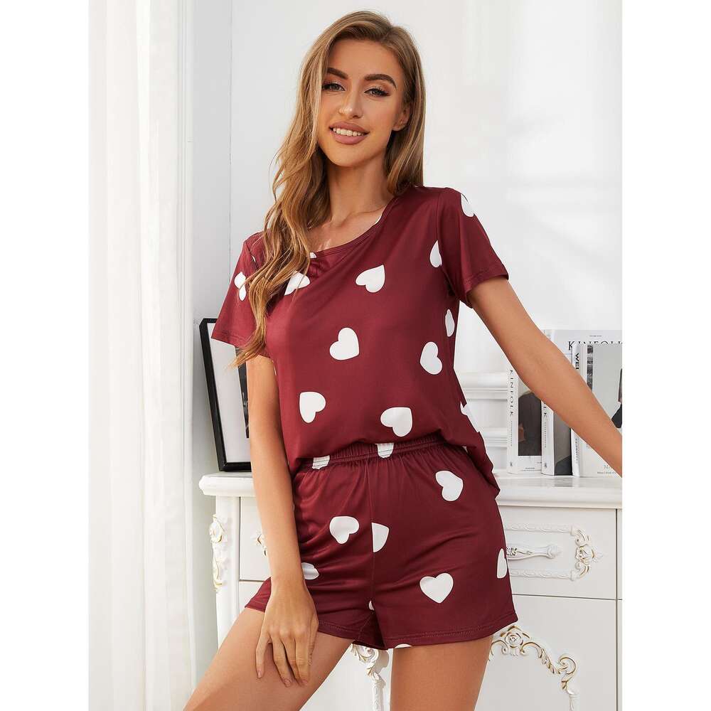 Pamas, Women's Summer Love Printed Short Sleeved Shorts, Two-piece Home Outfit, Wildberry F41932