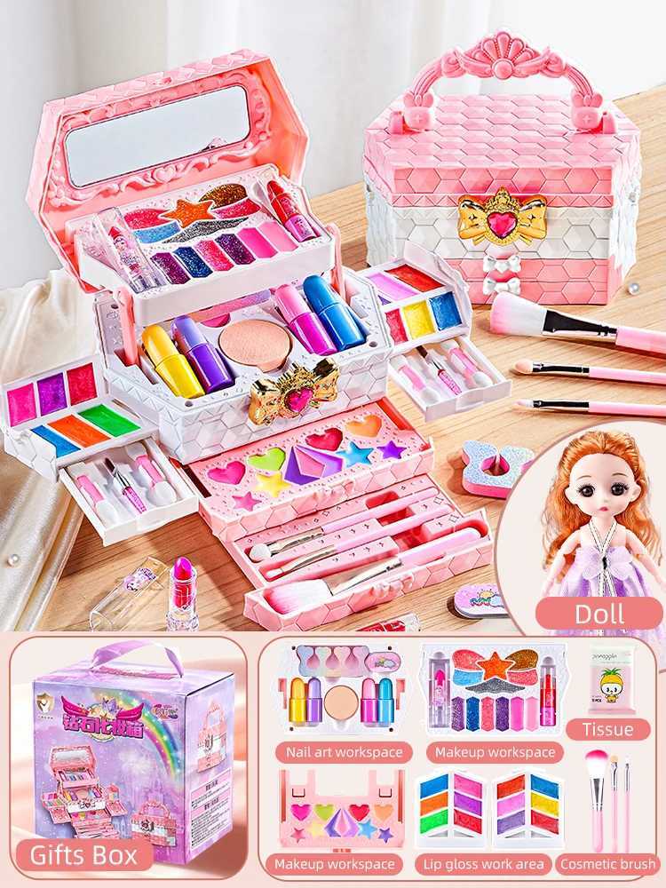 Girls makeup kit simulation cosmetics suitcase nail polish lipstick box role-playing beauty fashion toys 6 years birthday gift W241119