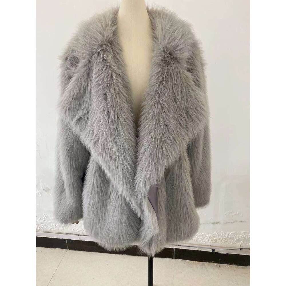 Toka winter imitation fox medium long thick young style artificial suit collar fur coat for women