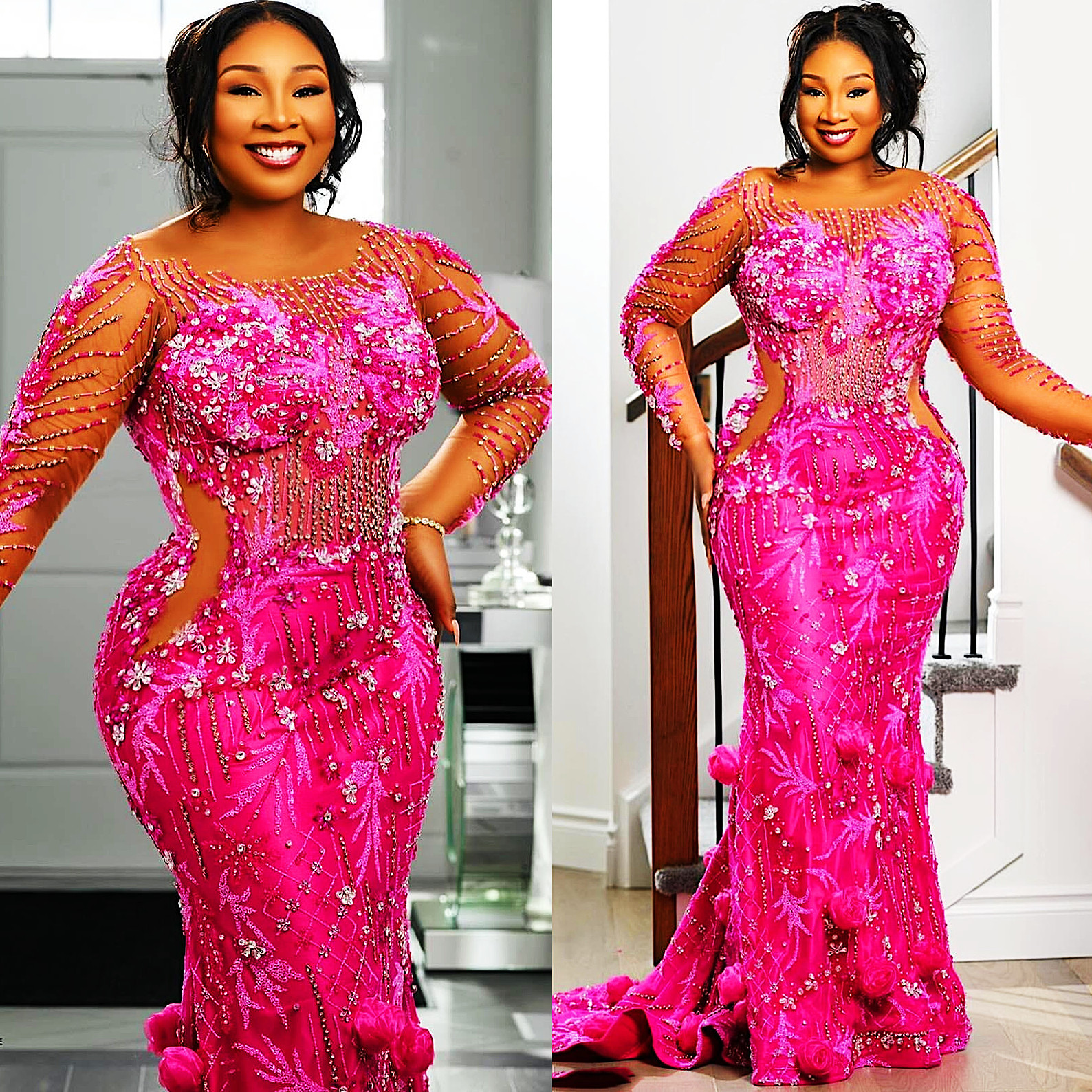 2024 Aso Ebi Fuia Mermaid Prom Crystals Beaded Evening Formal Party Second Reception Brithday Engagement Gowns Dresses Robe De Soiree Zj330 0107