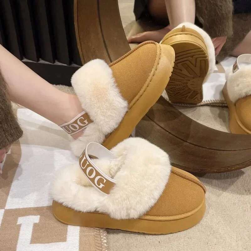 Fashion Platform Women Casual Home Suede Fur Warm Sgback Flip ps Hot Sale Brand Plush Cotton Slippers Flats Shoes