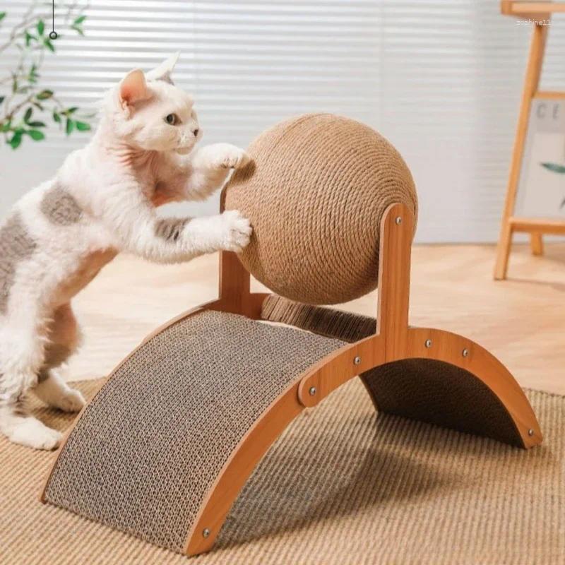 Update Cat Toys 2 In 1 Scratching Ball Wooden Scratcher Sisal Scratch Board Wear-Resistant Grinding Toy Solid Wood Scraper For Cats