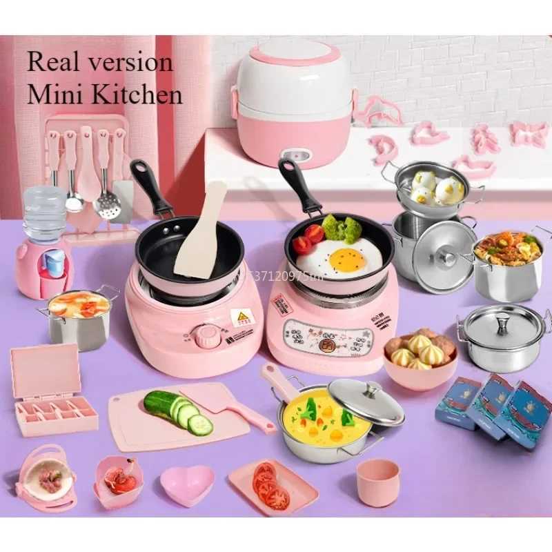 New fun kitchen toys for girls to cook mini kitchen items real cooking home toy sets birthday gifts for girls toy kitchen accessories W241119