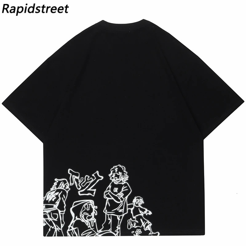 Harajuku Cartoon Girl Cat Japanese Kanji Graphic T Shirt Streetwear Men T-Shirt Summer Short Sleeve Tshirt Tops Tees Unisex 240409