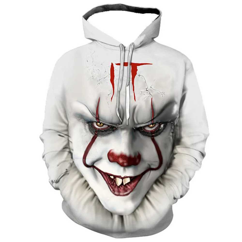New Arrival Horror Style Clown Pattern Mens Fashion Hoodie Sweater Autumn Winter Long Sve 3D Printed Horror Street Hip Hop Hoodie Z241118