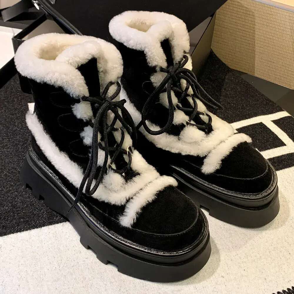 Women's natural suede leather thick sole platform flats winter snow wool inside cold weather warm short ankle boots shoes 2576