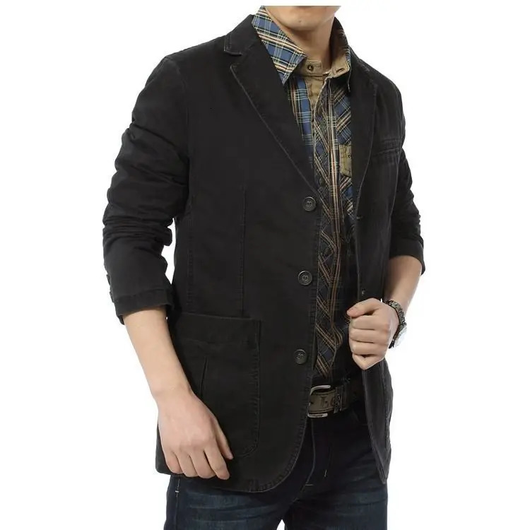 Men Blazer Spring Autumn Cotton Denim Jackets Business Casual Slim Fit Solid Color Outwear Male Coat M-5XL Selling 240409