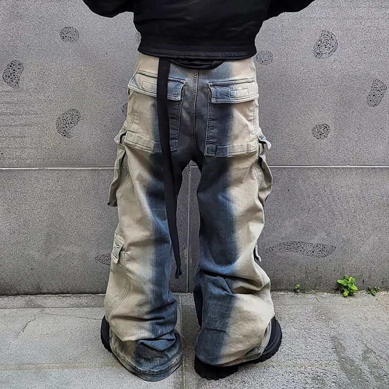PFNW High Street Washed Retro Gradient Multi Pocket Jeans Mens Street Clothing Wide Leg Pants Autumn Trend 28W4702 241119
