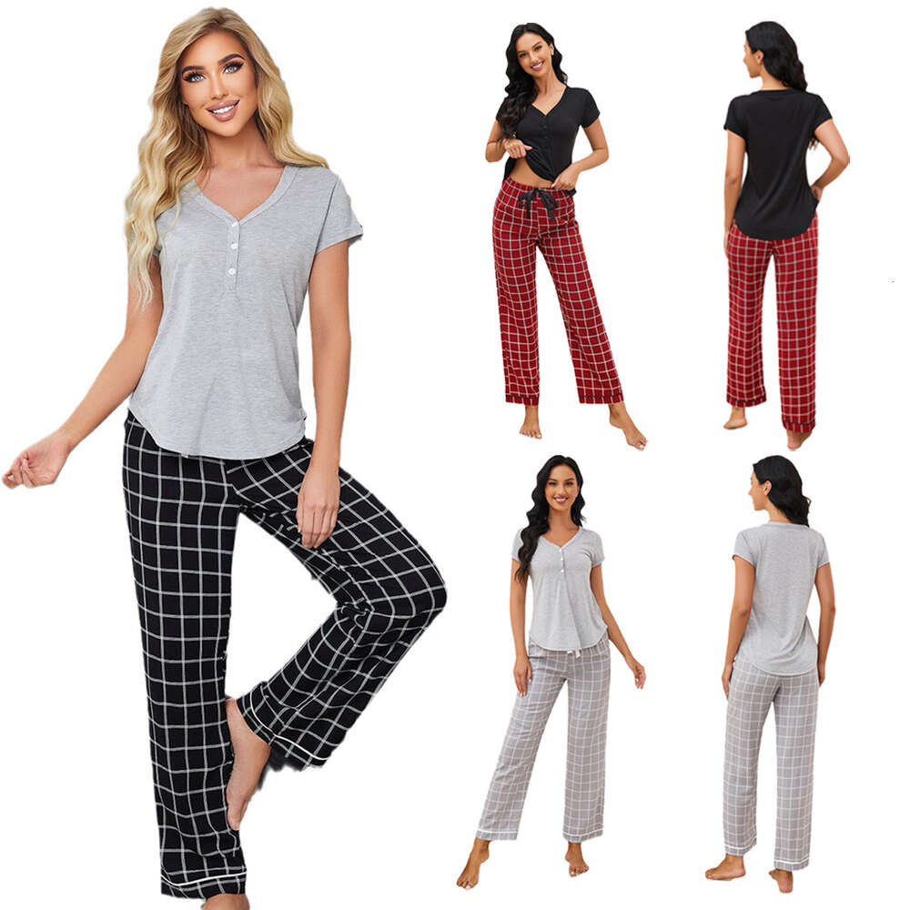 Pama Women's Spring/summer Casual Short Sleeved Long Pants Home Clothing Set F41942