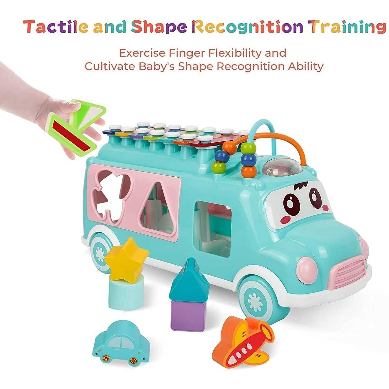 Intellectual Xylophone Toys with Shape Sorter for Baby Girl Boy Push Pull School Bus Openable Doors Educational Music ToysXJ241118