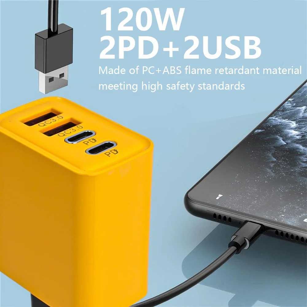 Quick Charging 120W 4-port Mobile Phone Charger QC USB Type C Charger Dual PD 3.0 Wall Mounted Adapter EU US Plug Y241119
