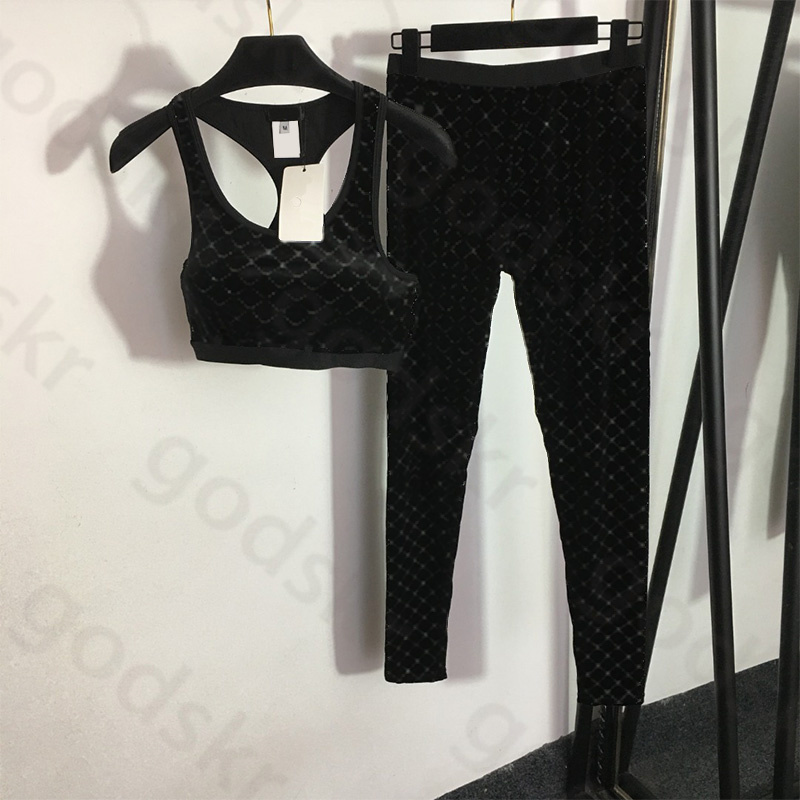 Velvet Yoga Tracksuit Women Silver Letter Plaid Sports Vest Sexy Stretch Leggings Beach Slim Swimwear