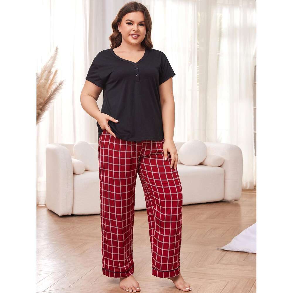 Pamas, Women's Spring/summer Chubby Mm Short Sleeved Long Pants, Large Size Home Clothing F41946