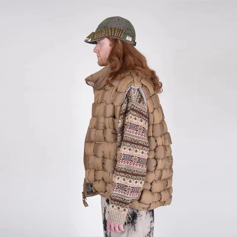 21Aw KAPITAL Hirata Hohiro Two Color Cotton Warm Keeping Double Sided High Neck Woven Coat Men's And Women's Loose Knitted Vest