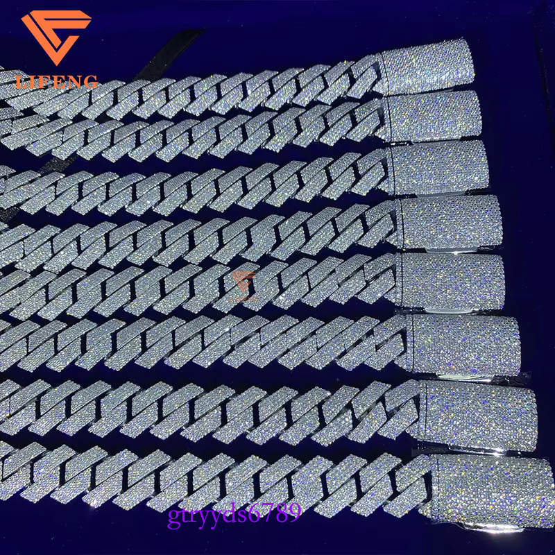 Factory Wholesale Men's Sterg Sier Bracelet High Quality Hip Hop Jewelry Iced Cuban Chain VVS Moissanite White Gift