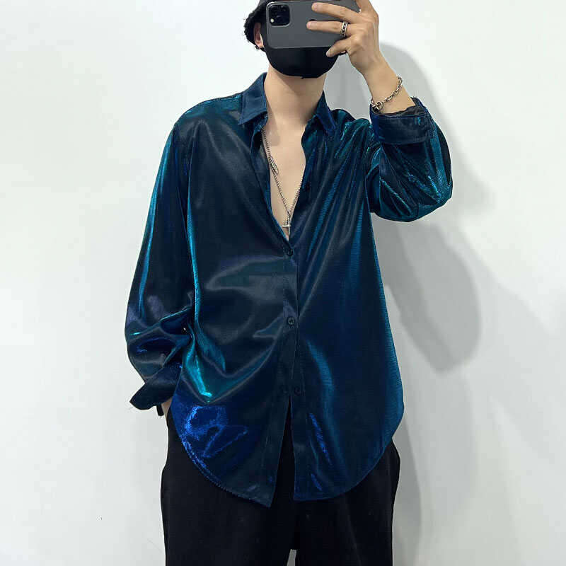 Spring 2024 Men's Shirts Sequined Fashion Original Trendy Male Long Sleeve Shirt High-End Lightweight Loose Comfort Tops