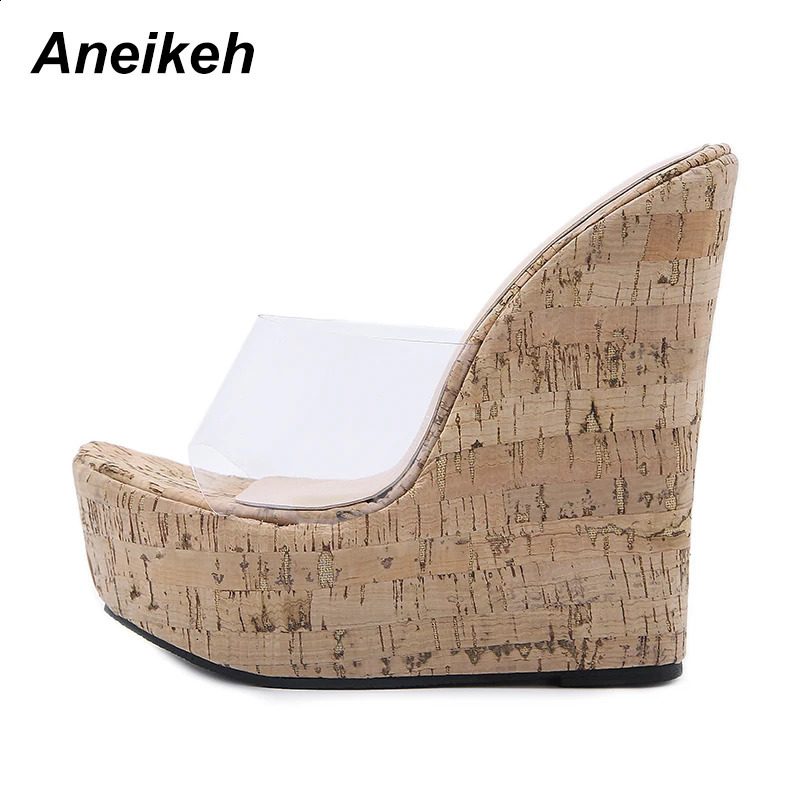 Aneikeh PVC Transparent Wedges Platform Sandals High Heeled Summer Fashion Womens Slippers Thick Sole Beach Shoes Mujer 260327