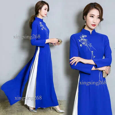 Vietnam Ao Dai Patchwork Tight Dress for Woman Chinese Traditional Costumes Qipao Cheongsams Flower Female Oriental Outfits