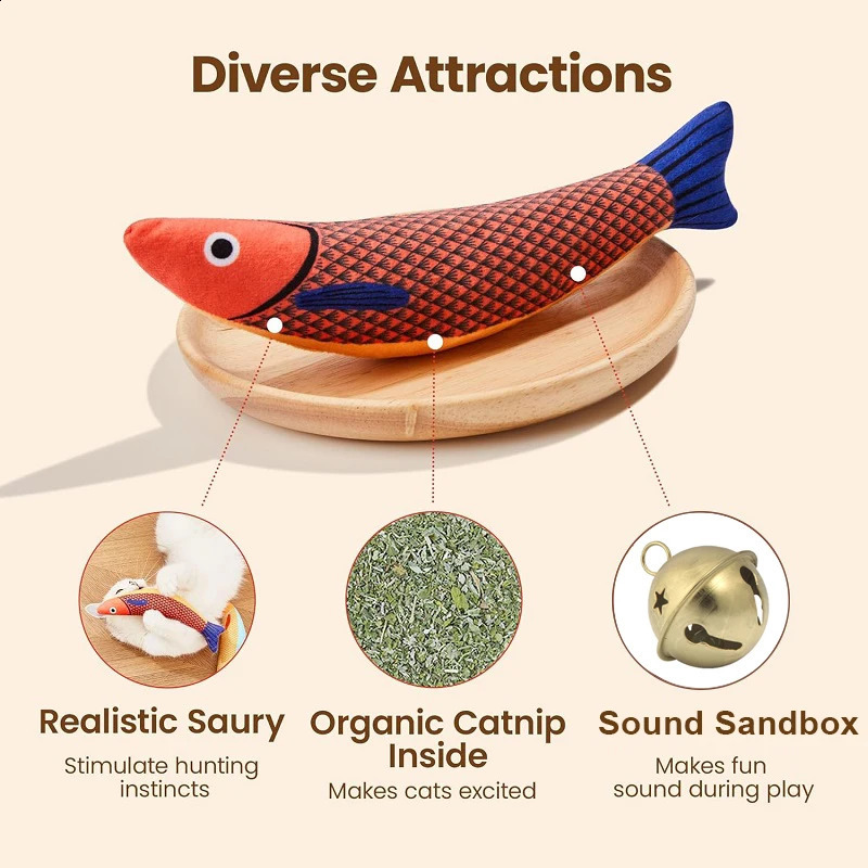 Cat Toy Claw 3D Simulation Fish Goldfish Kitten Pillow Interactive Sound Chewing Plush Supplies 250312