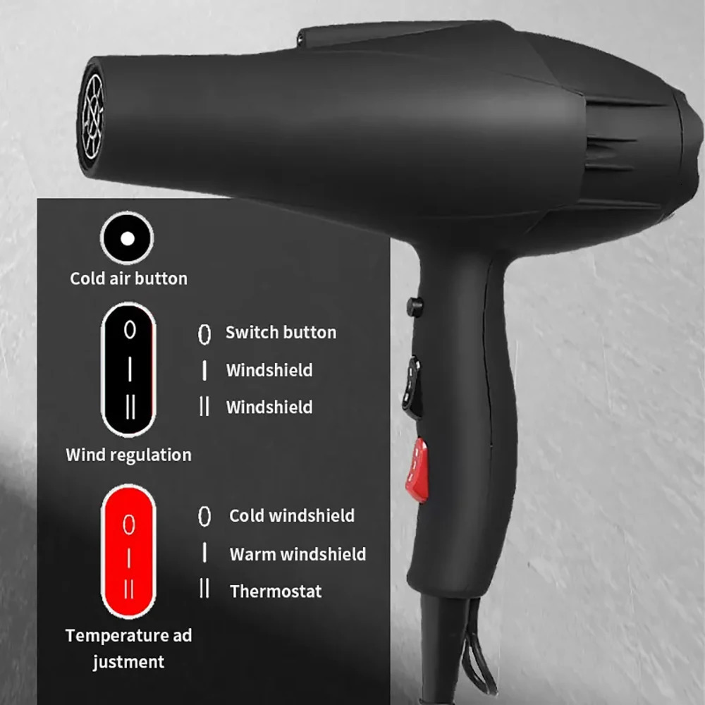 Professional Ionic Salon Hair Dryer 2500W Powerful and Cold Strong Wind ACMotor Ion Blow Dryer Quiet Hairdryer with 2 Nozzle 240415