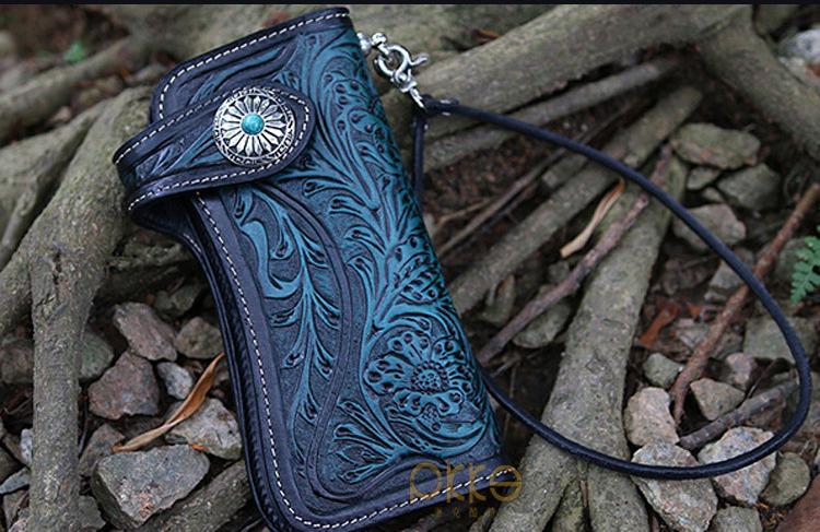 Genuine Leather Handmade Craved Wallet New Vintage Ral Hasp Men And Women Long Wallets Card Holder Vintage Style BagVoyage