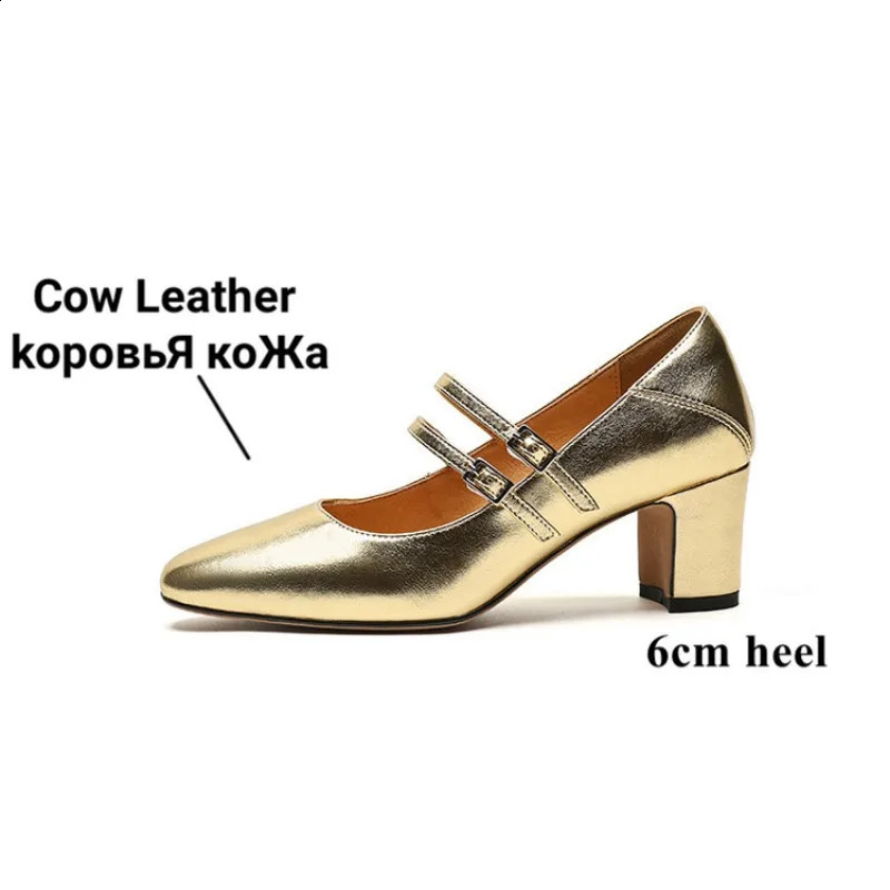 Blapunka Golden Real Leather High-Heeled Shoes Women Double Buckle Red Beige Mary Jane Pumps Woman Office Shoes Small Size 33-40 241118