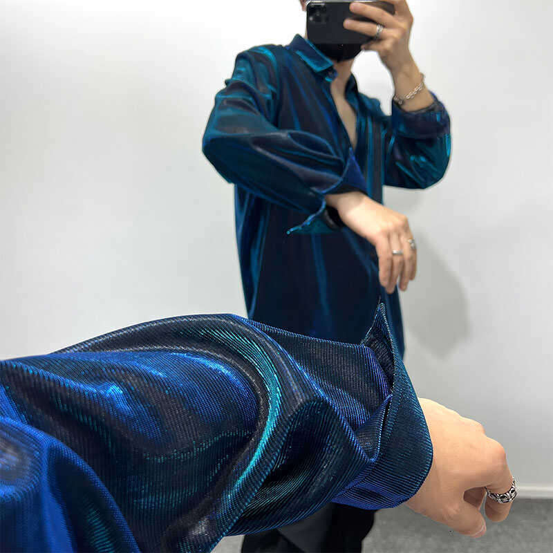 Spring 2024 Men's Shirts Sequined Fashion Original Trendy Male Long Sleeve Shirt High-End Lightweight Loose Comfort Tops