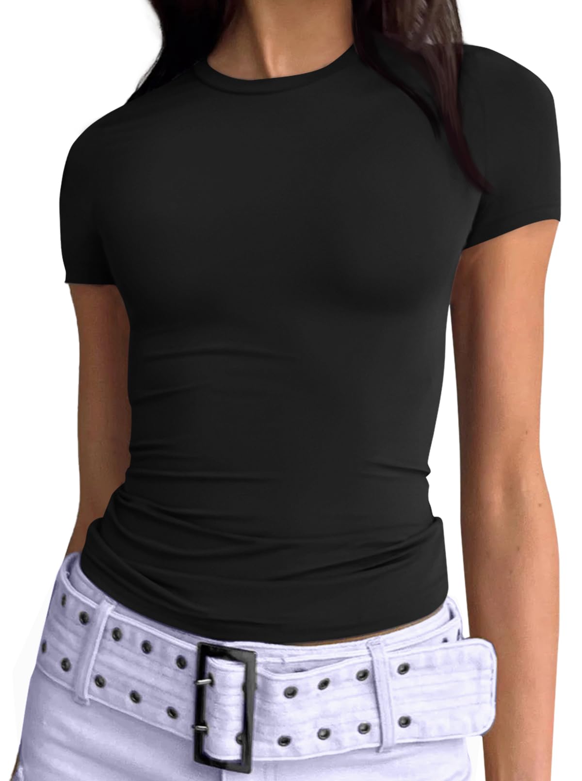 women clothes t shirt womens clothing Panelled Solid color Casual Slim Fit Regular short sleeve Breathable XS XL tops women clothing