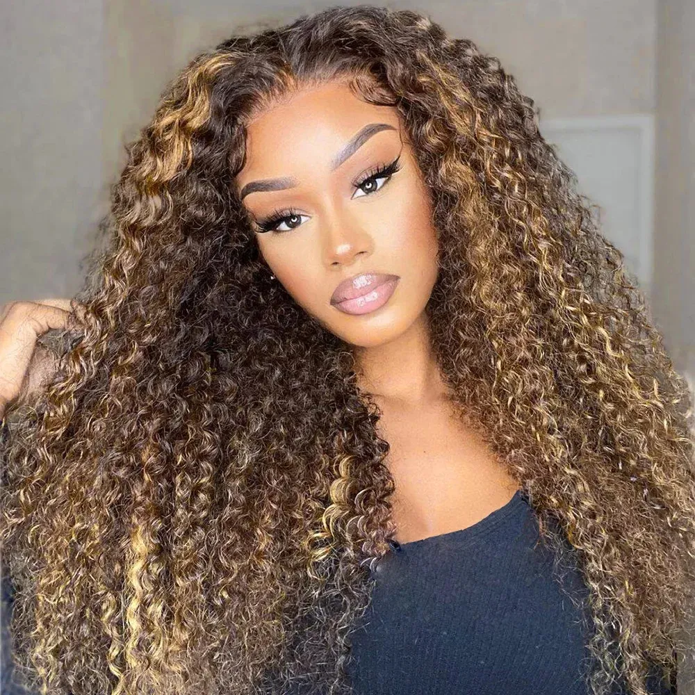 Piano Blonde Lace Hair Wig 100% Real Human Hair Wigs 30 Inch Wet And Wavy 13x4 Kinky Curly Lace Front Wigs Transparent 280 Density Glueless Body Wave 