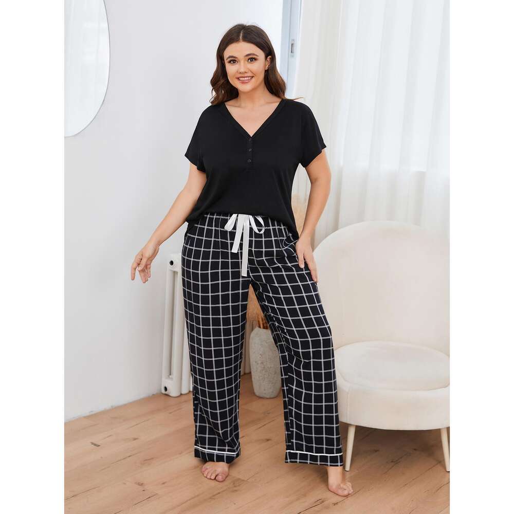 Pamas, Women's Spring/summer Chubby Mm Short Sleeved Long Pants, Large Size Home Clothing F41946
