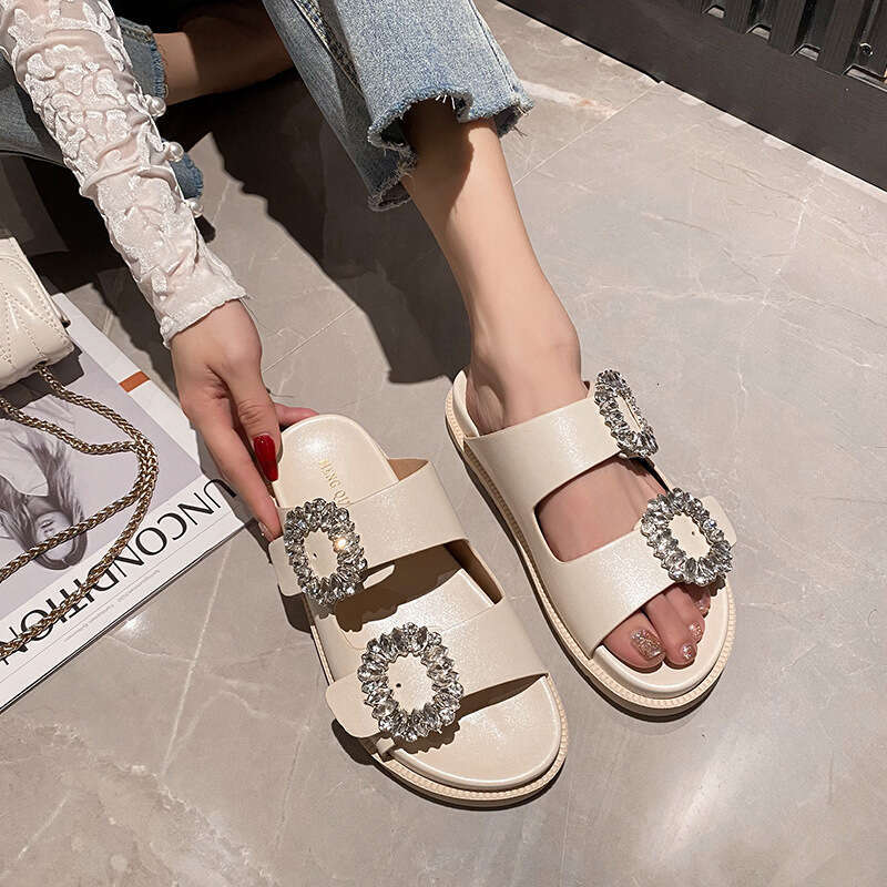 Rhie Belt Buckle Slippers Women Thicken Sole Shoes Ladies Casual Slides Outdoor Flipps Sier Beach Sandals 2024