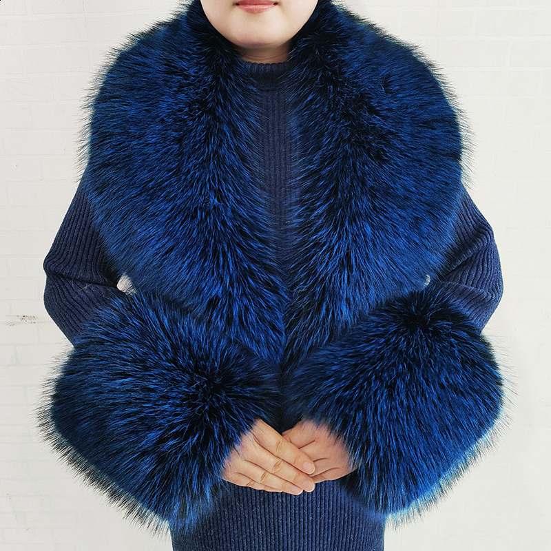 Fur Scarf And Cuff Set Women Winter Jacket Fur Collar Neck Scarves Fox Fur Warm Neck Warmers 240830