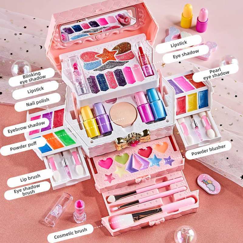 Girls makeup kit simulation cosmetics suitcase nail polish lipstick box role-playing beauty fashion toys 6 years birthday gift W241119