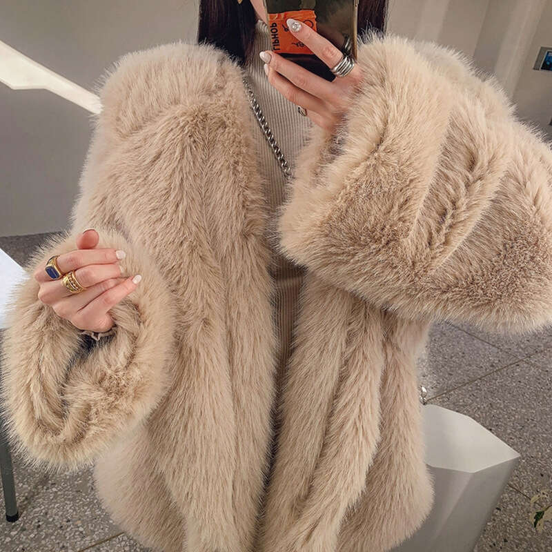 Toka winter imitation fox medium long thick young style artificial suit collar fur coat for women